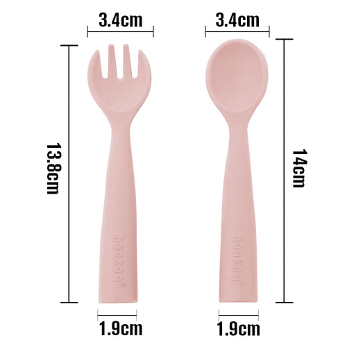 haakaa Toddler Forks and Spoons with Travel Safe Case,Self Feeding Toddler  Utensils,Easy Grip Bendy Food-Grade Silicone,Bluestone,12m+